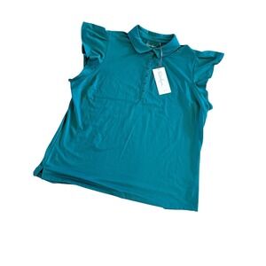 NWT Women's Walter Hagen Tesl Green Clubhouse Flutter Sleeve Golf Polo Sz XXL